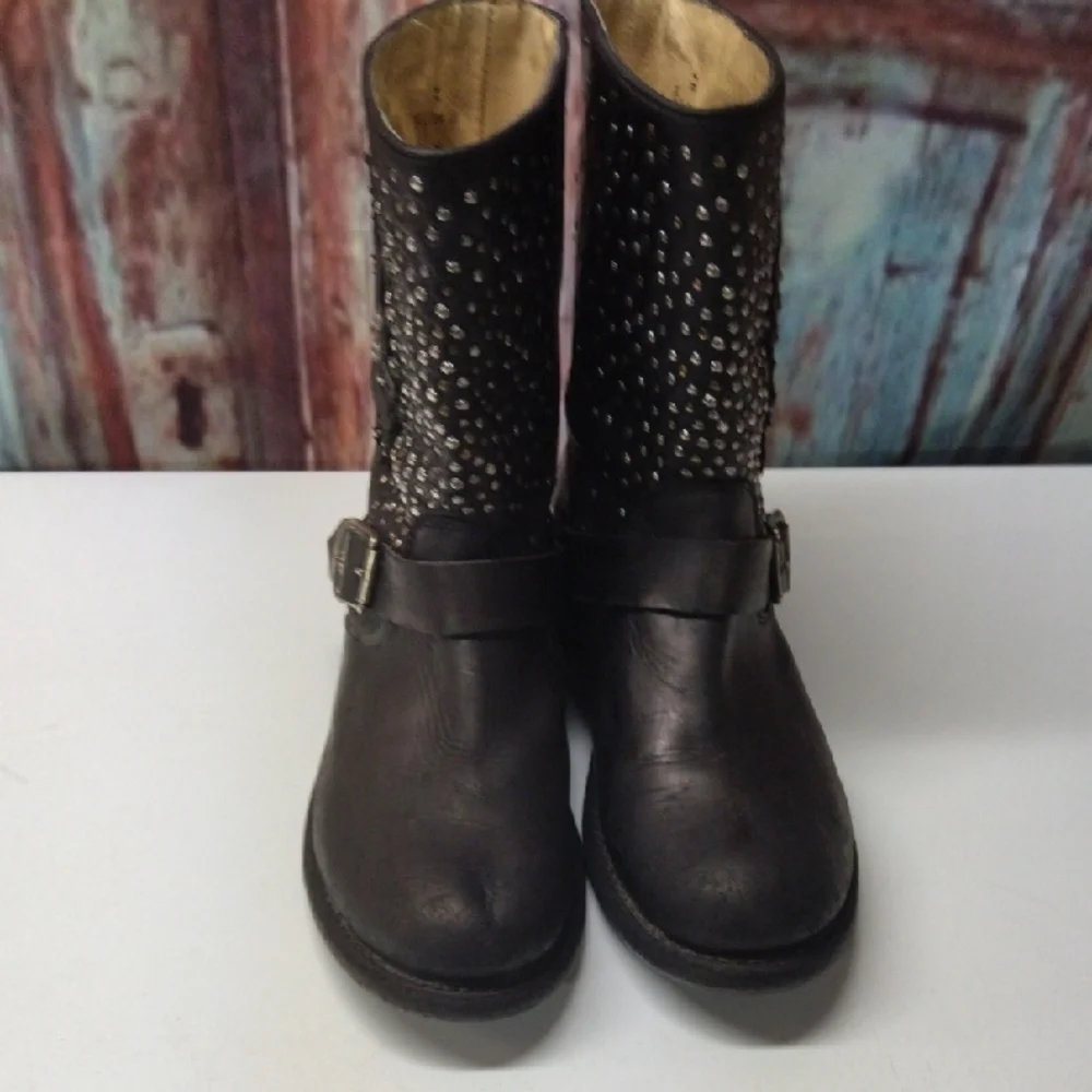 Frye Black Studded Skull Combat Boots Size 11 - Picture 4 of 11